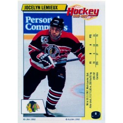 1992-93 Panini Stickers FRENCH c. 008 Lemieux Jocelyn CHI